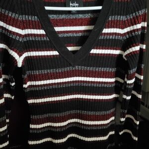 by & by Women's V-Neck Sweater - Black, Red, White